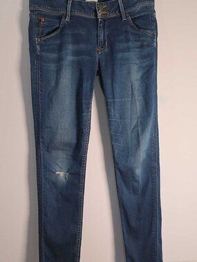 Hudson Womens Size 28 Low Rise Skinny Dark Wash Stretch Distressed Jeans